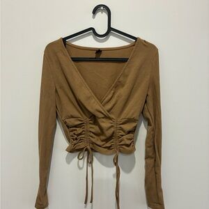 SHEIN Tan Ruched Crop Top